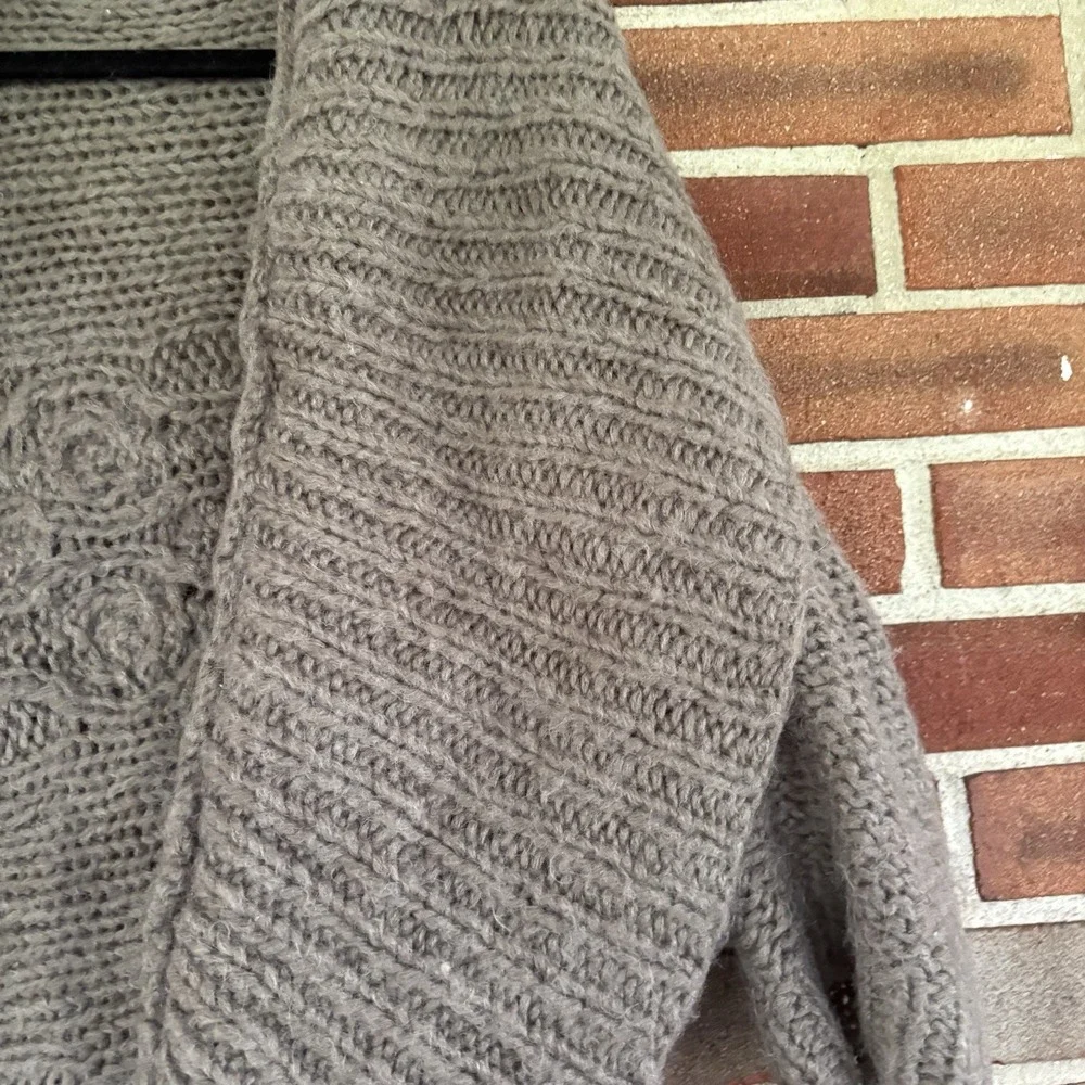 Vtg Y2K American Eagle Brown Wool Mohair Big Chunky Open Front Sweater Warm